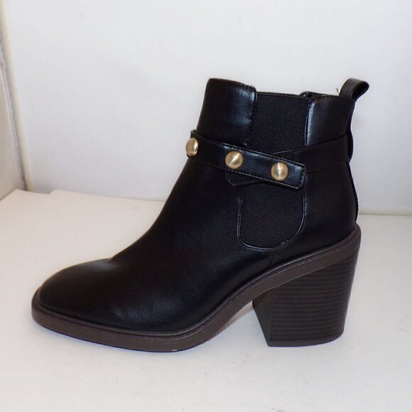 Kensie Karmela Stacked Heel Booties Faux Black Leather Studded Belt Size 10 New - Picture 2 of 5
